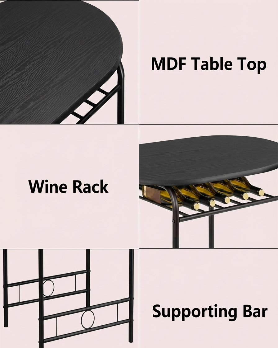 3-Piece Dining Set for 2 – Minimalist Wooden Table + 2 Metal Frame Chairs