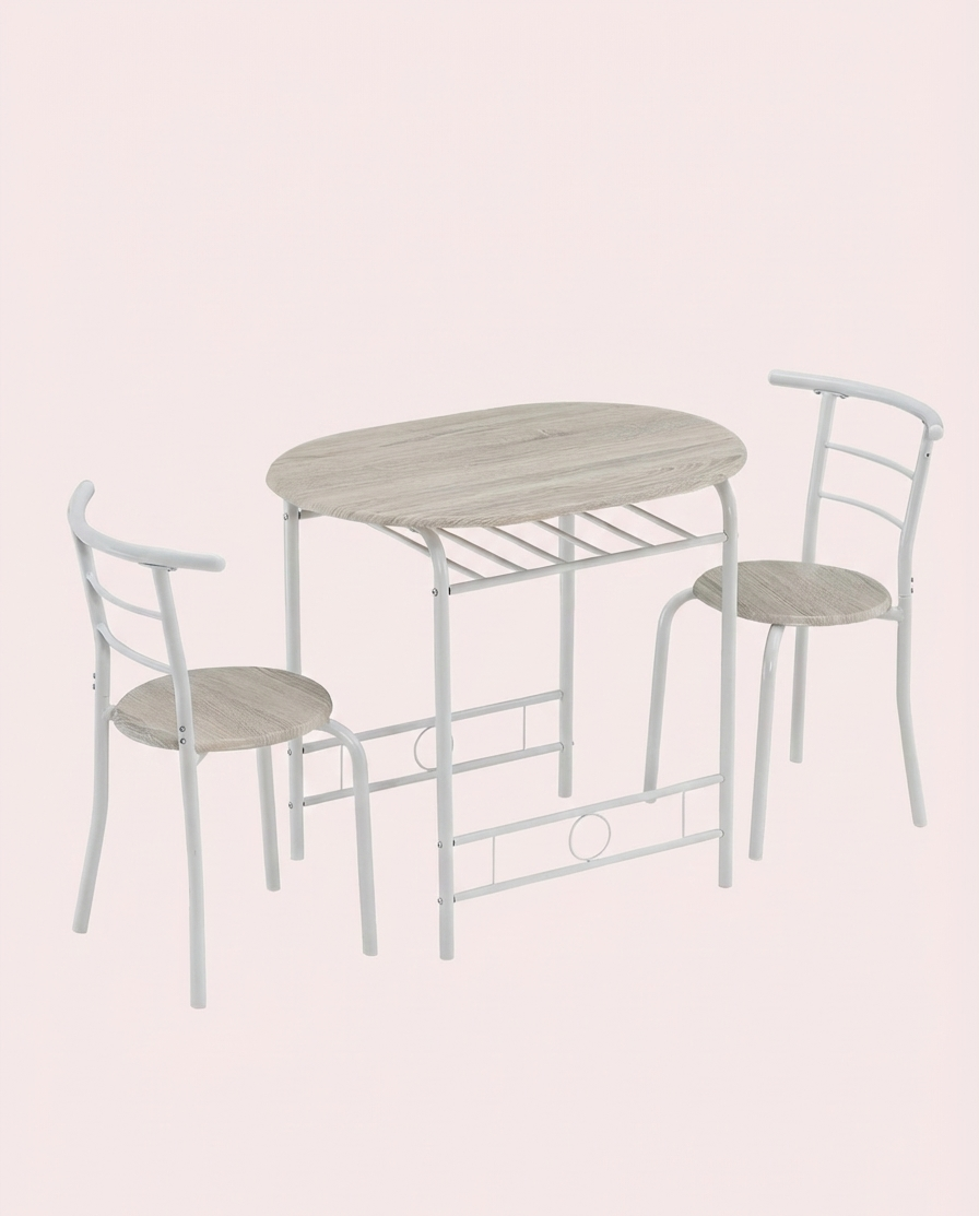 3-Piece Dining Set for 2 – Minimalist Wooden Table + 2 Metal Frame Chairs