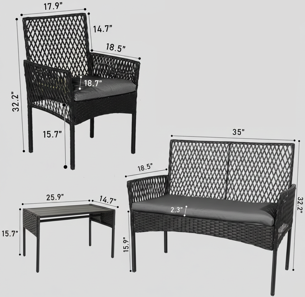 4Pcs Outdoor Patio Furniture Set – Rattan Wicker Sofa - Multiple Styles