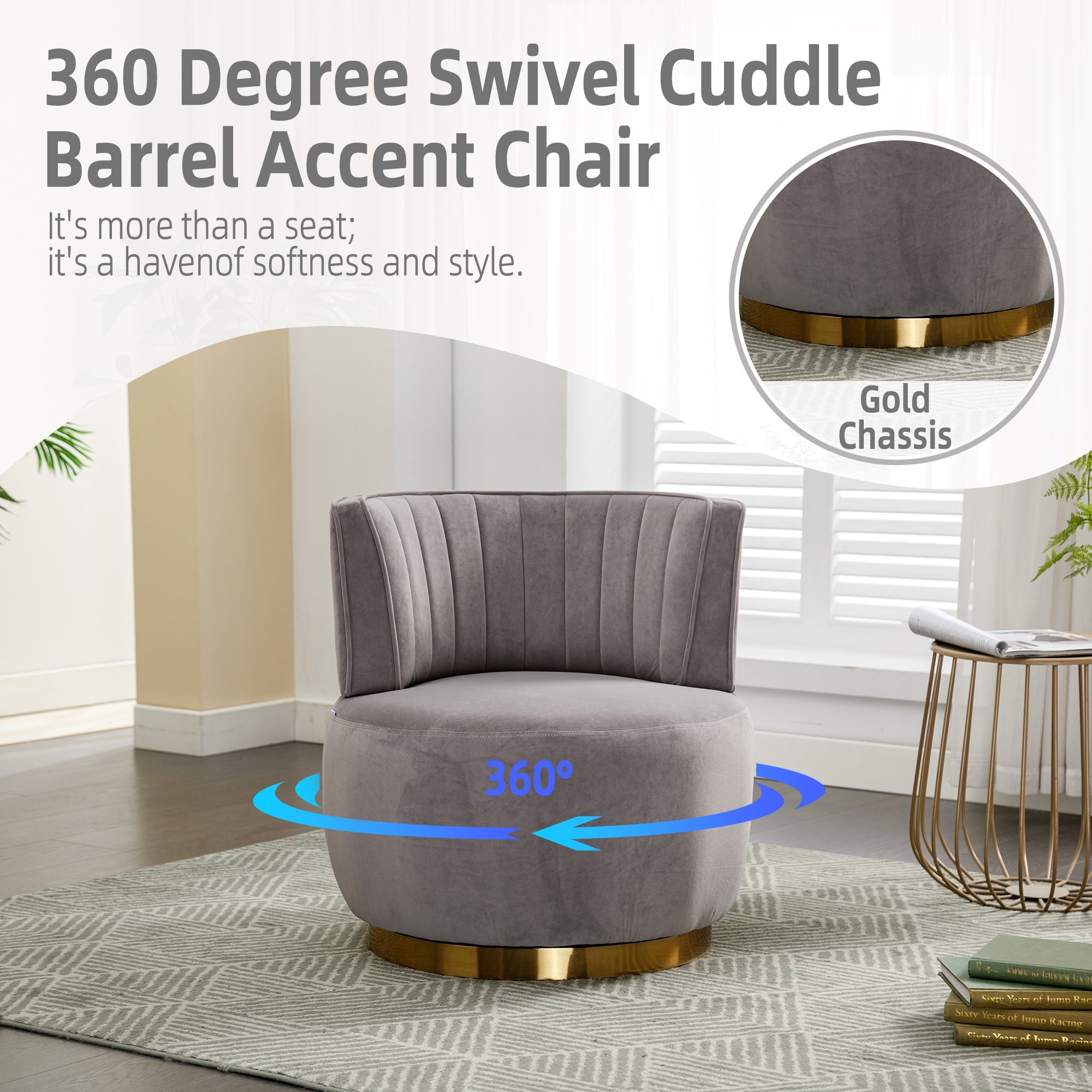 360 Degree Swivel Cuddle Barrel Accent Sofa Chairs