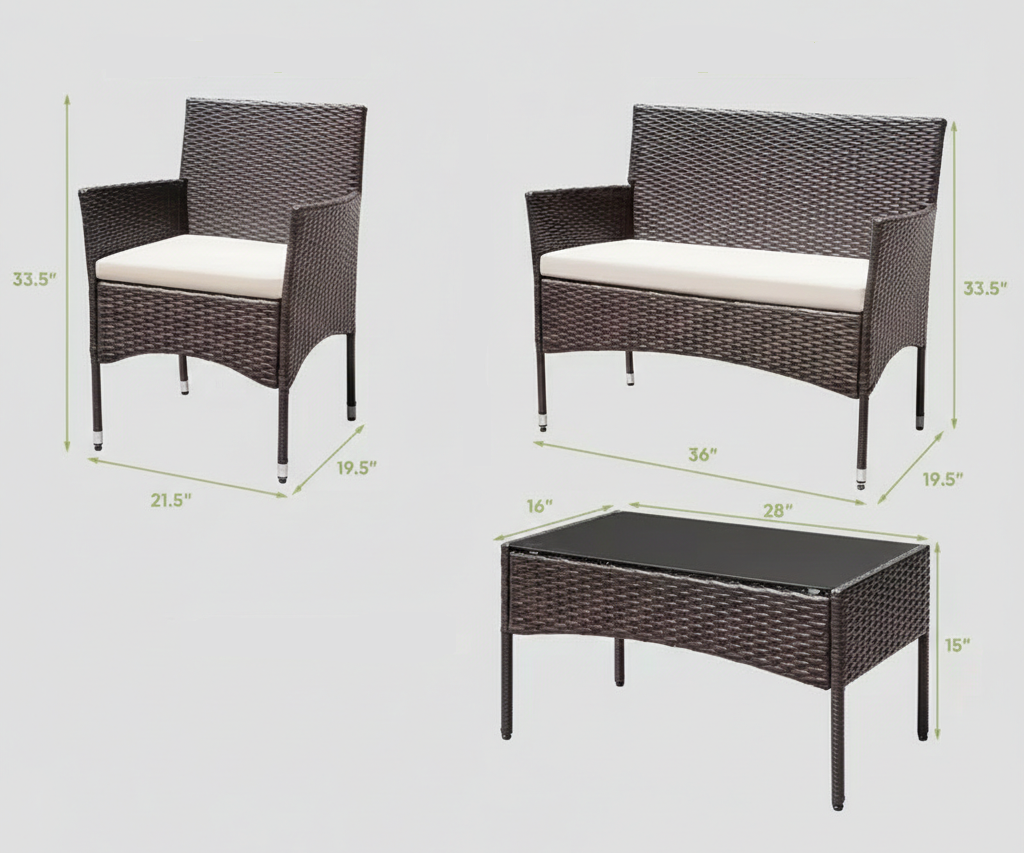 4Pcs Outdoor Patio Furniture Set – Rattan Wicker Sofa - Multiple Styles