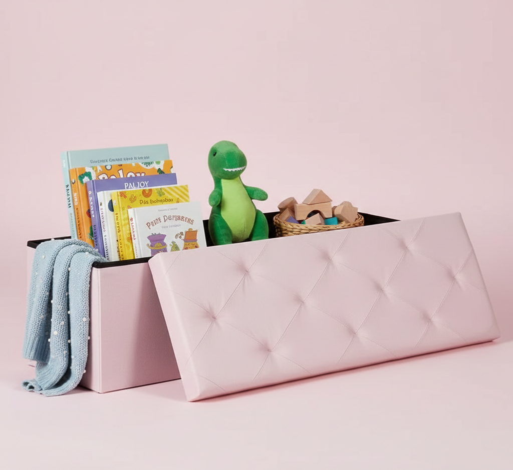 30/43" Folding Storage Ottoman Bench Heavy Duty Padded Seat Multi Size - Color