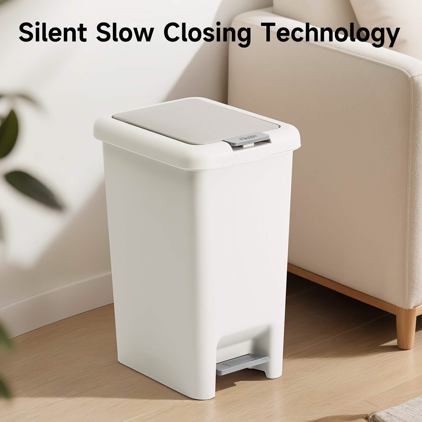 20L Oval Trash Can – Quiet Press-Top Lid with Foot Pedal