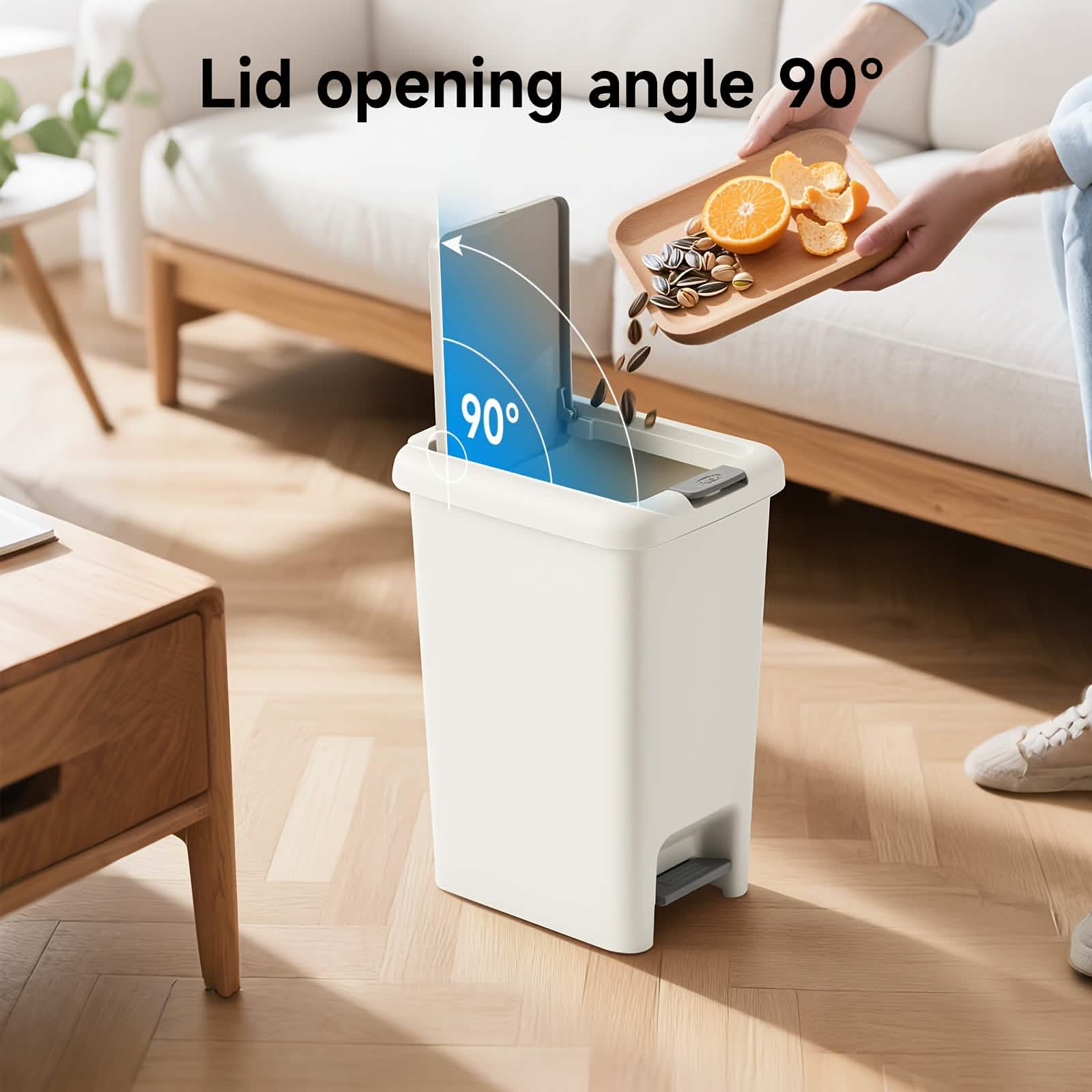 20L Oval Trash Can – Quiet Press-Top Lid with Foot Pedal