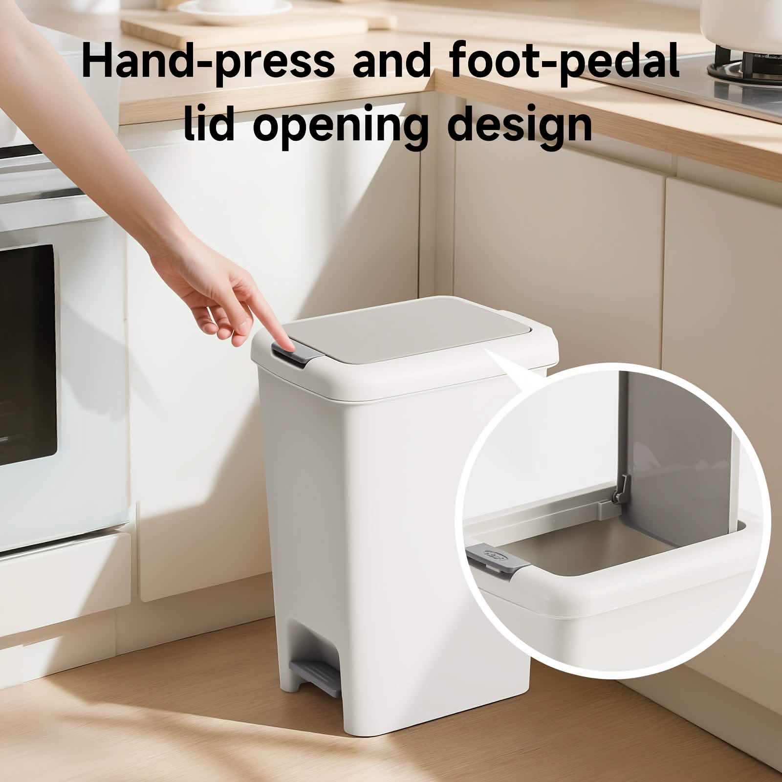 20L Oval Trash Can – Quiet Press-Top Lid with Foot Pedal