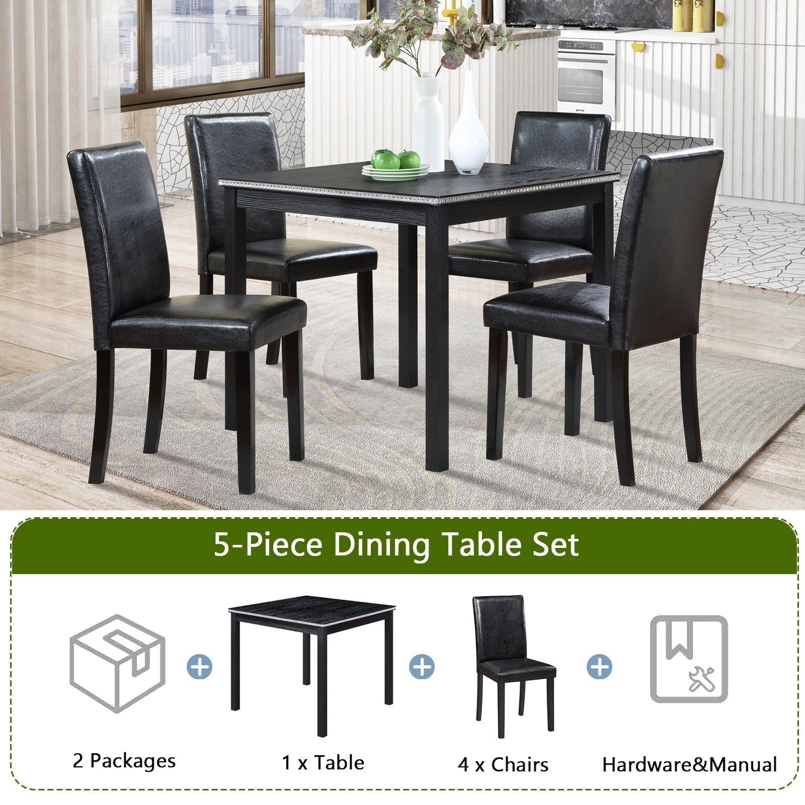 5 Piece Wooden Dining Table Set