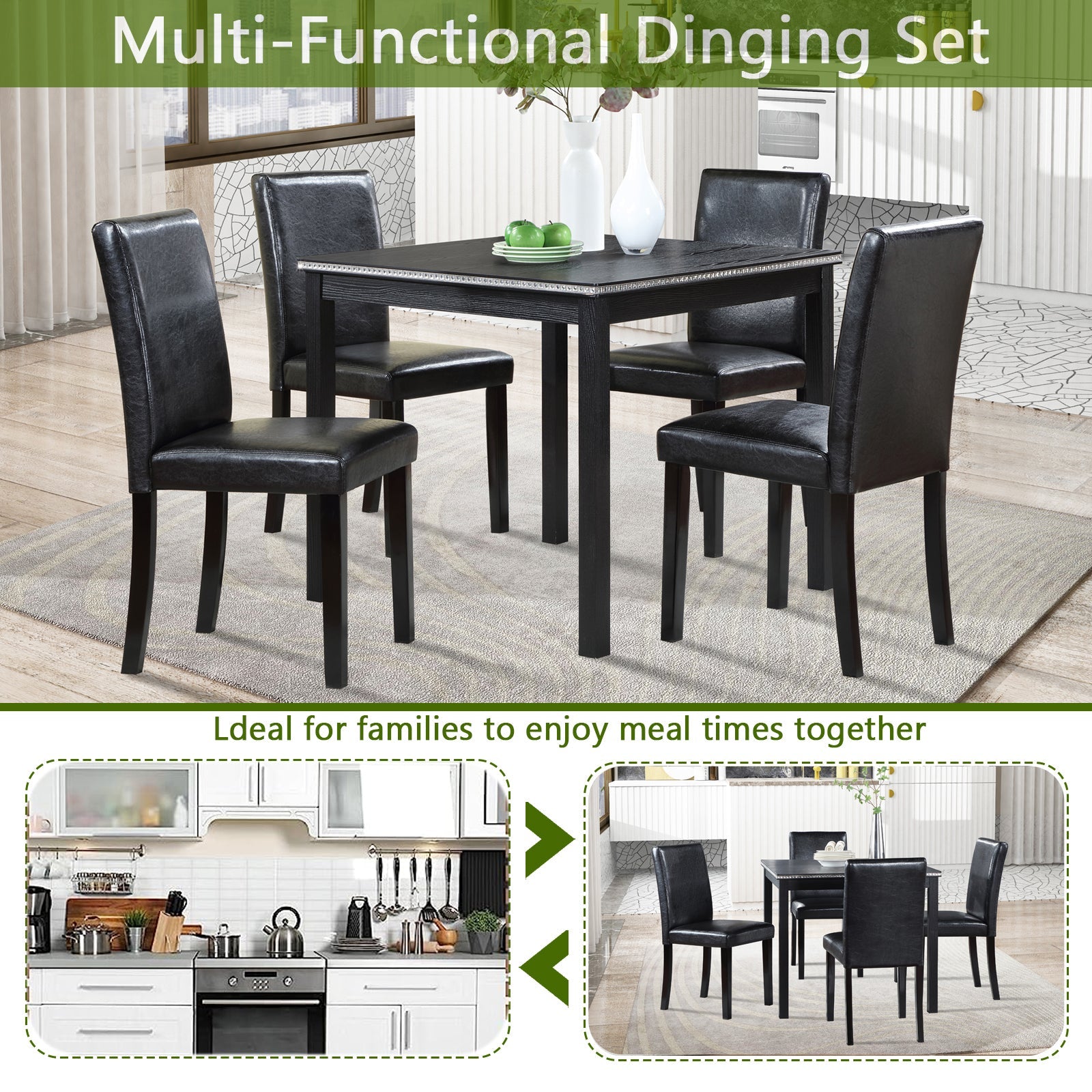 5 Piece Wooden Dining Table Set
