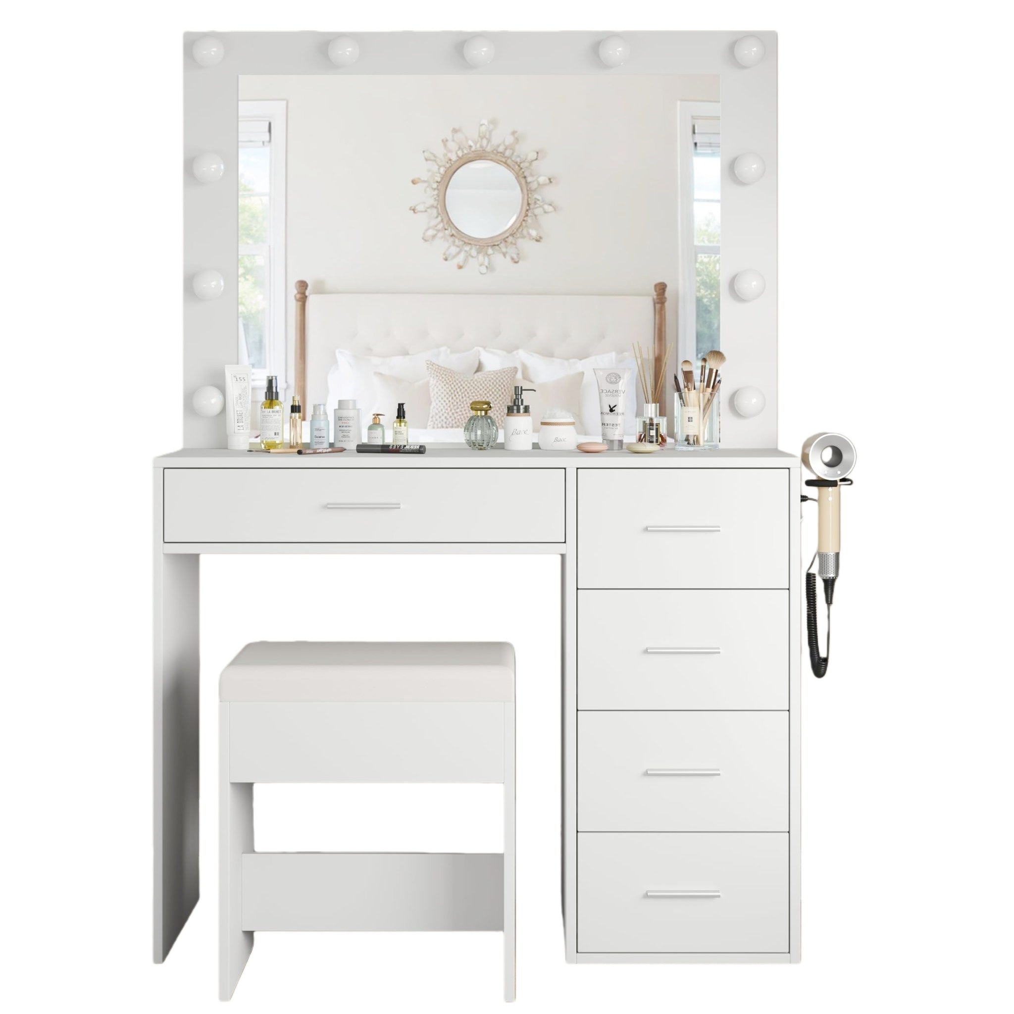 5-Drawer LED Mirror Vanity Desk - Vektaya