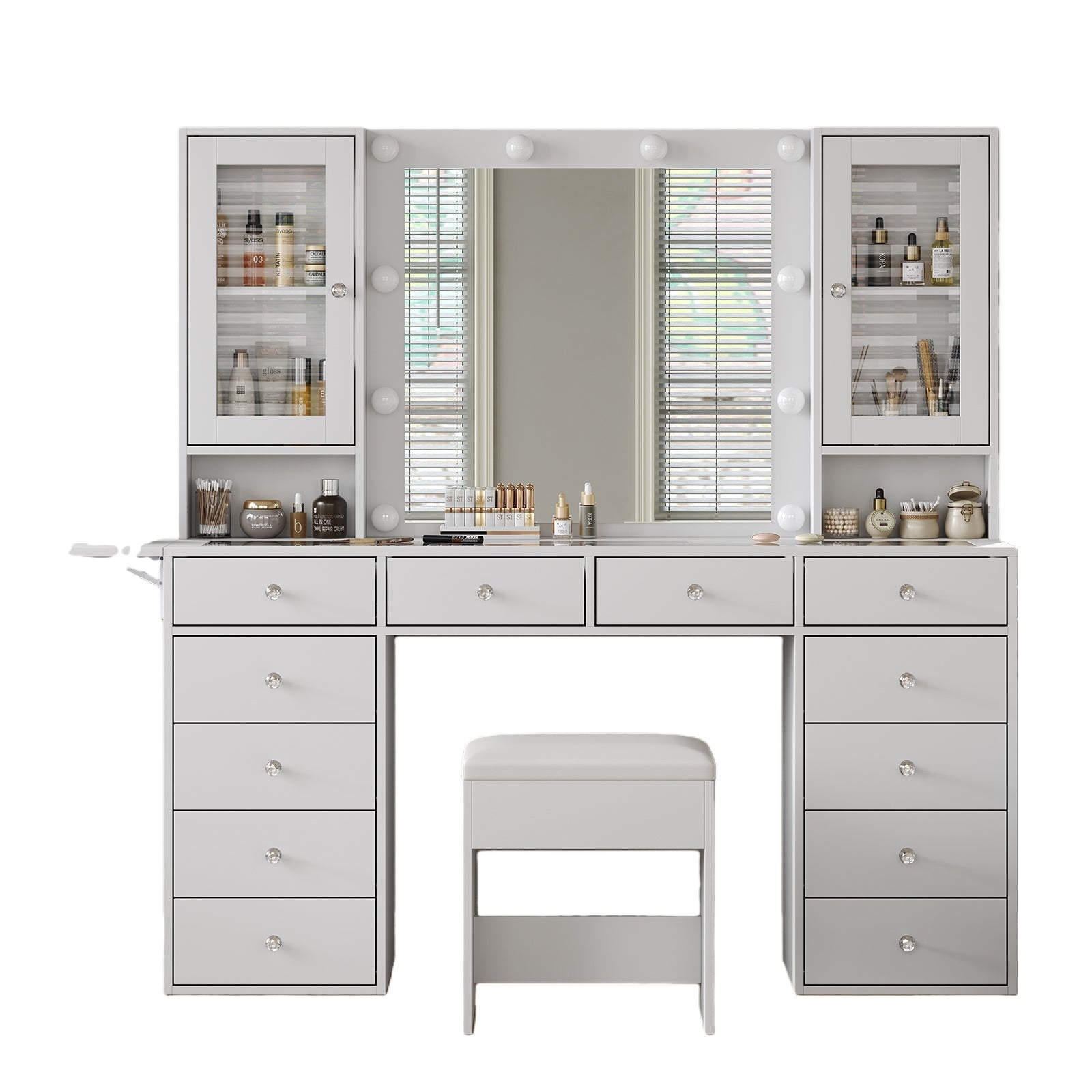 12-Drawer LED Mirror Vanity Desk - Vektaya