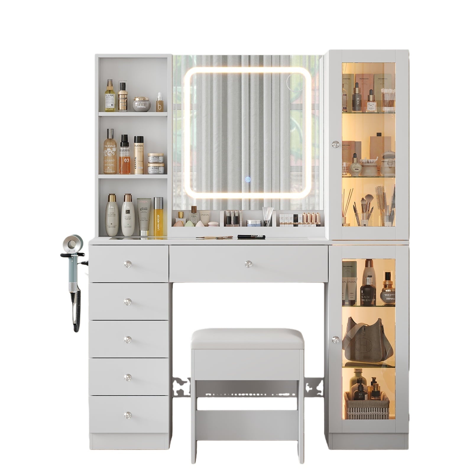 6-Drawer Mirror Vanity Desk - Vektaya