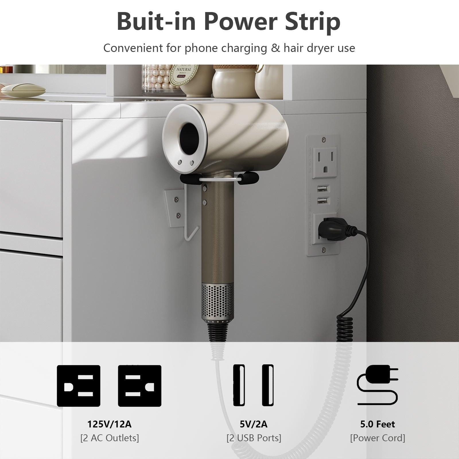 12-Drawer LED Mirror Vanity Desk - Vektaya