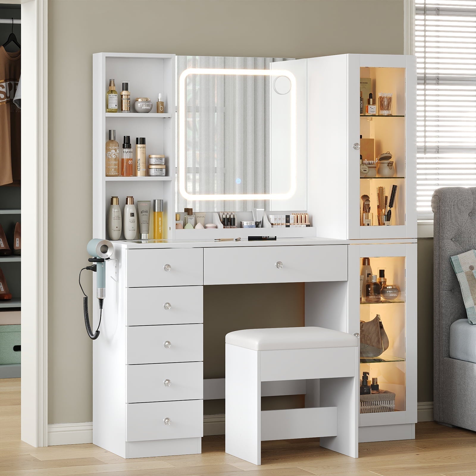 6-Drawer Mirror Vanity Desk - Vektaya